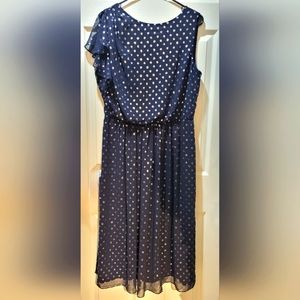 Chaps Navy Blue Silver Evening Dress NWT  Size 14 Womens Long One Sleeve Zips